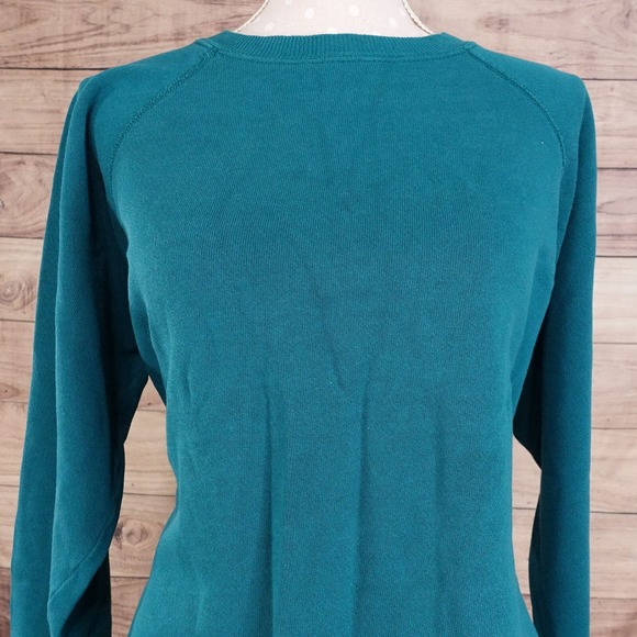 VINTAGE HANES HER WAY USA MADE GREEN BLANK PLAIN CREW NECK SWEATSHIRT SZ XL - Picture 1 of 7